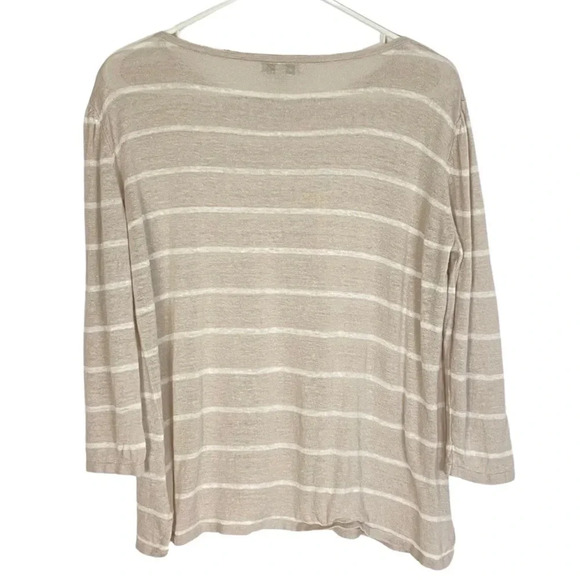 Kinross Linen Pullover Sweater Striped Womens Small Boatneck Beige Lightweight - Picture 2 of 11